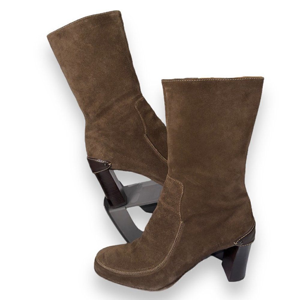 Cole Haan Vintage 90s Chunky Heel‎ Suede Bootie Brown D15548 Women's 9.5B